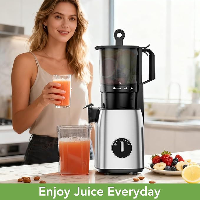 Cold Press Juicer 5.4 Inch Wide Feed Chute, Juicer Machines For Whole Fruits & Vegetables, Slow Masticating Juice Extractor, High Juice Yield Juice Maker