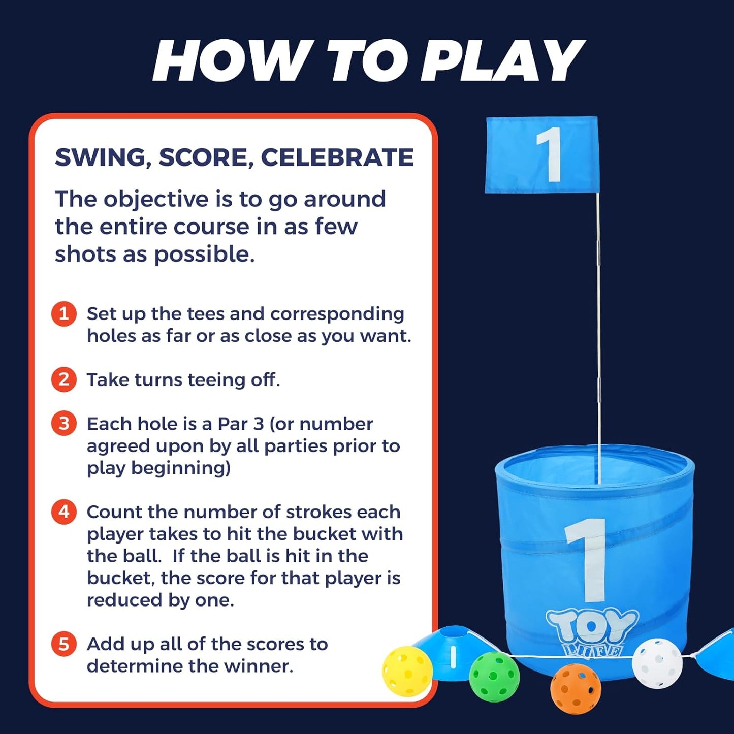 TOY Life Golf Bucket Game Set, 3 Holes Backyard Golf Game for Adults Family Kids, Portable Golf Course with Balls and Flag, Outdoor Indoor Backyard Golf Game Gifts for Beach, Yard, Camping and Lawn
