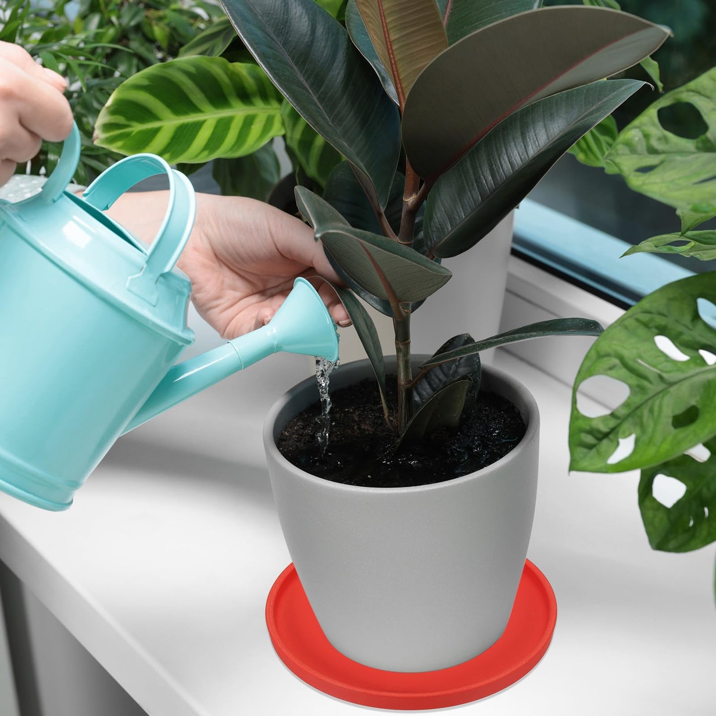 PATIKIL 6 Inch Round Ceramic Plant Saucer, 2 Pack Plant Saucer Tray Flower Planter Drip Tray for Indoors Outdoors Patio Balcony, Red