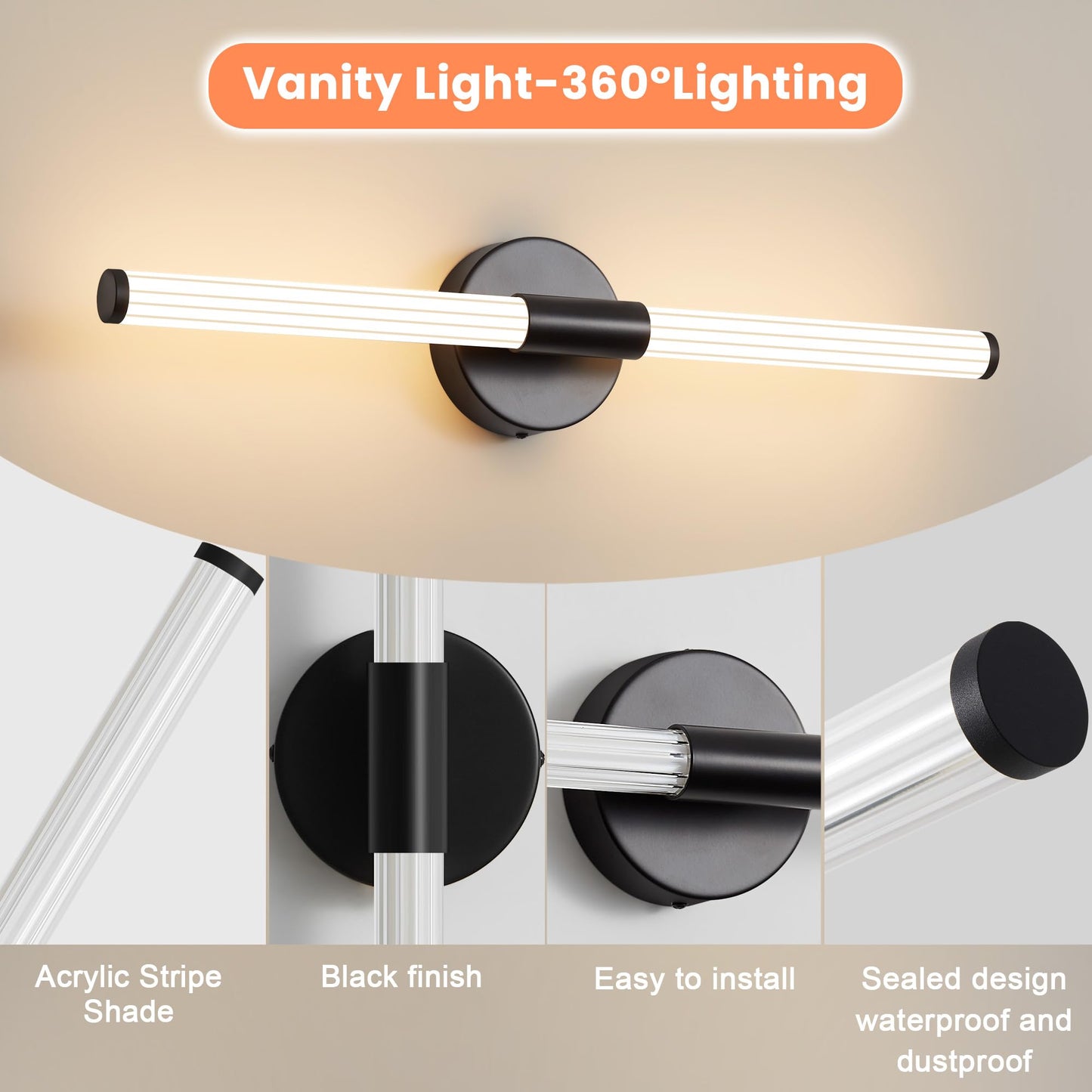 Gednbo Bathroom Wall Sconces Set Of 2 Hardwired  Dimmable 5Cct Led Bathroom Light Fixtures Over Mirror  360 Full Lighting 23 Inch Black Vanity Light Bar Modern Wall Sconce For Bedroom Living Room