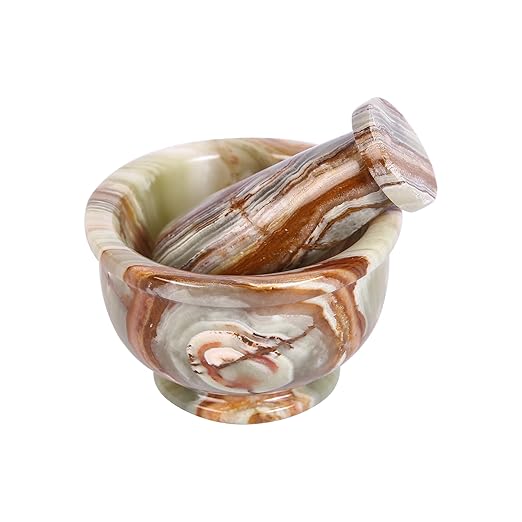 Exquisite Marble Mortar and Pestle Set - Your Ultimate Kitchen Essential for Grinding Spices, Making Guacamole, Salsa, Pesto, and Crushing Pills (Onyx Green, Bowl Shape (4"))