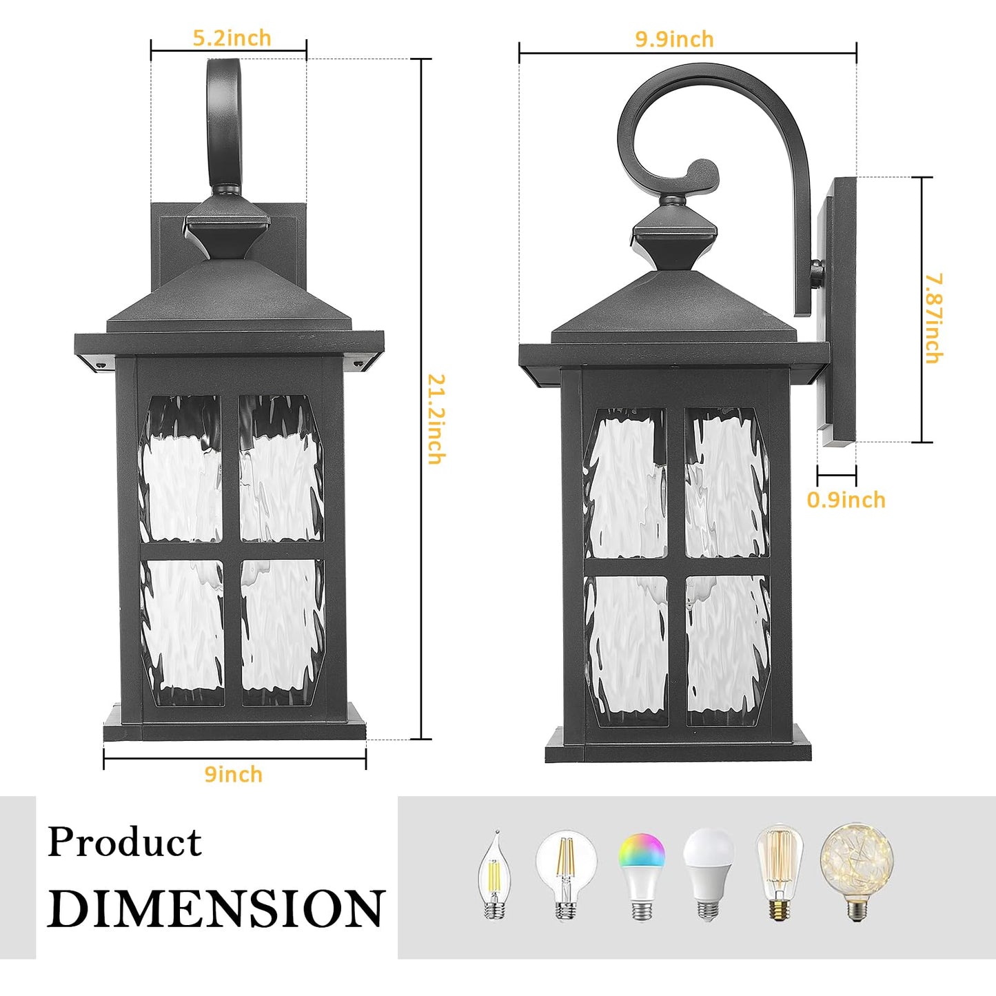 Darkaway Large Outdoor Light Fixtures Wall Mount  21Inch Outside Wall Lights Exterior Lighting Fixture With Water Ripple Glass Outdoor Wall Sconce For House Porch Hallway Garage Front Door