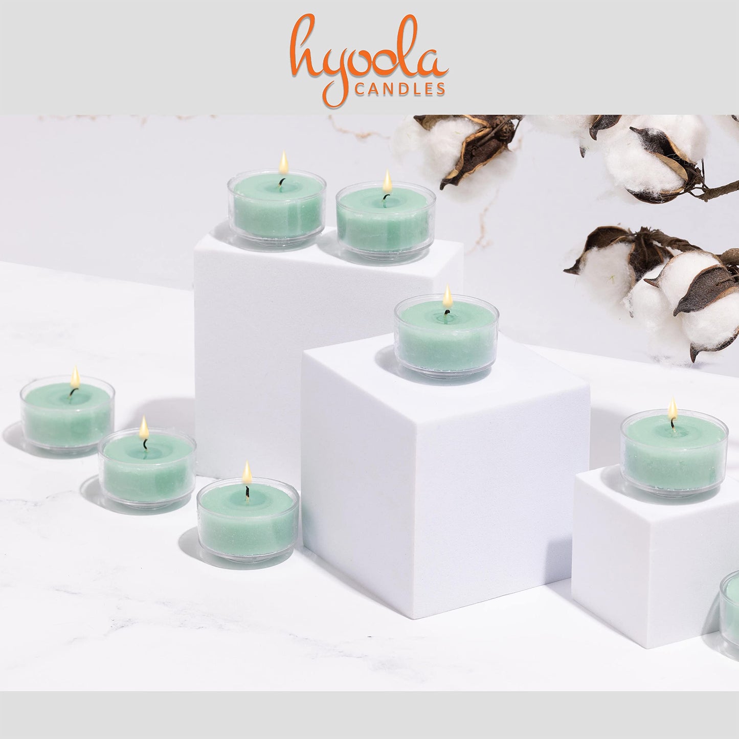 Hyoola Scented Tealight Candles - Fresh Cotton - 6 Hour Burn Time - 15 Pack - Clear Cup - 1.9 Inch