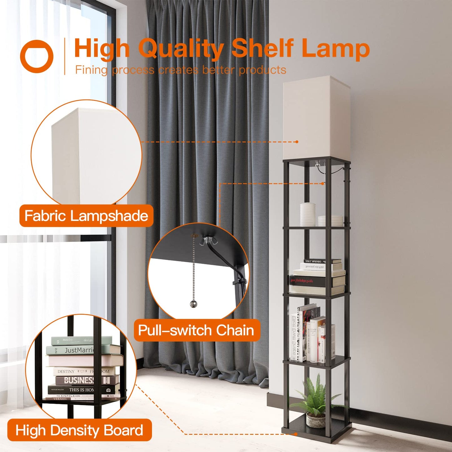 addlon Floor Lamp with Shelves, 70in H Modern Aluminum Design, Black, Model A130109912, Includes 3CCT LED Bulb
