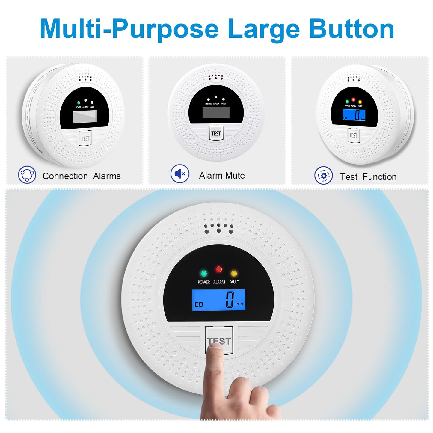6-Pack Interconnected Smoke and Carbon Monoxide Detector, Battery Operated, Silence/Test Button, Smoke & CO Alarm for Any Room