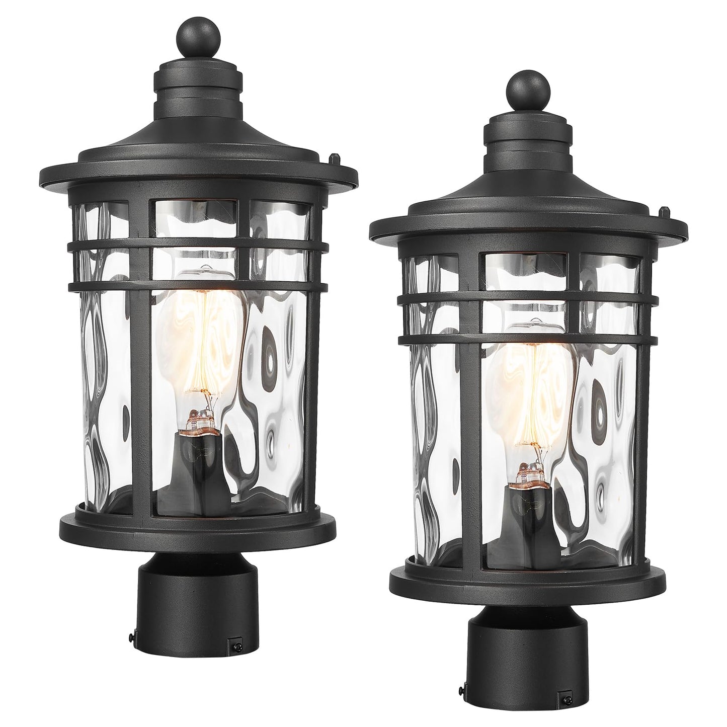 Darkaway 2 Pack Large Outdoor Post Lights Lamp Posts Outdoor Lighting  17Inch Aluminum Post Lights Outdoor Light Fixtures With Water Ripple Glass For Patio Yard Garden