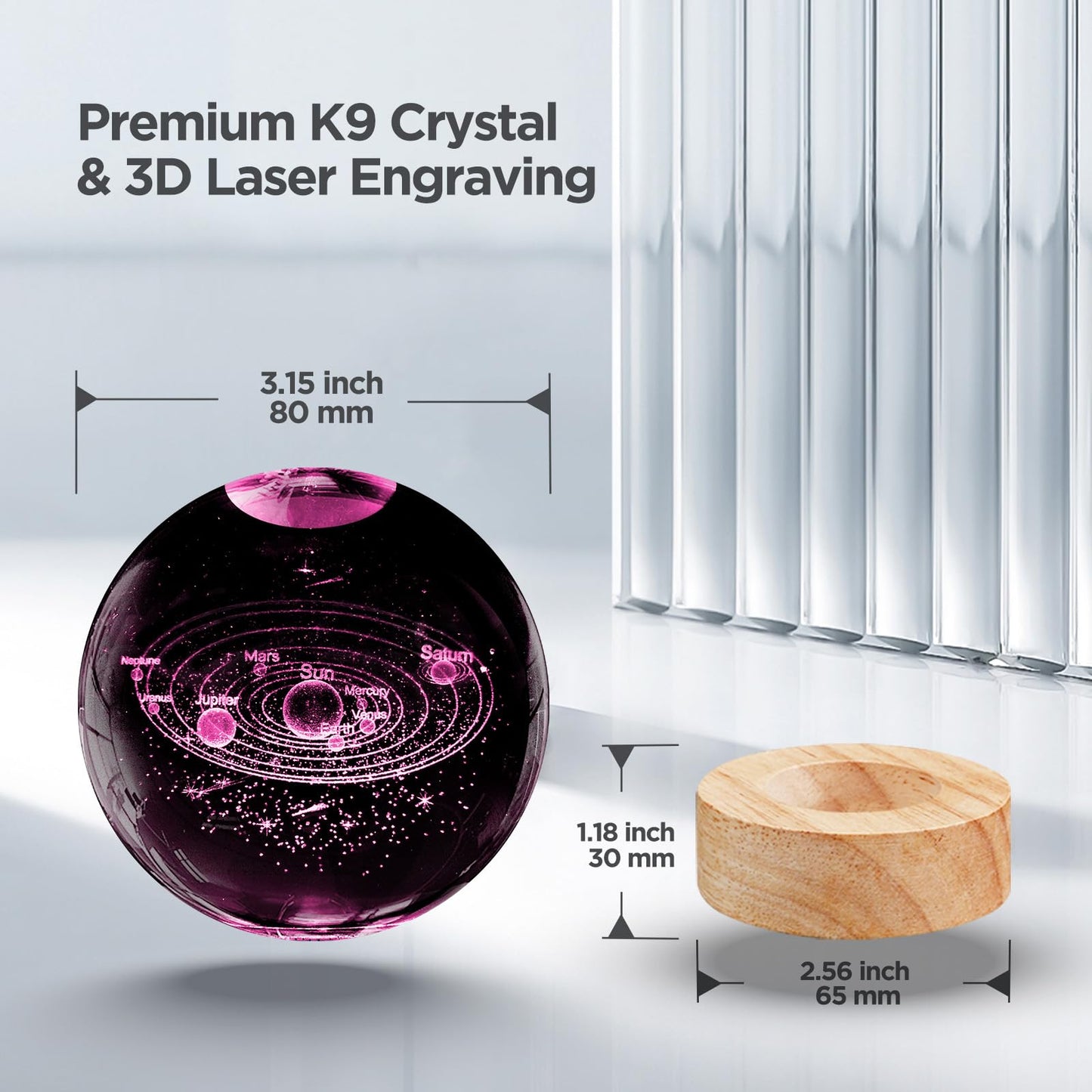 3D Solar System Crystal Ball Night Light With 16 Color Wooden Led Base Upgraded 3.15 In Galaxy  ts Ball Lamp With Remote For Birthday Christmas  Astronomy Space Gifts For Boys Girls Kids
