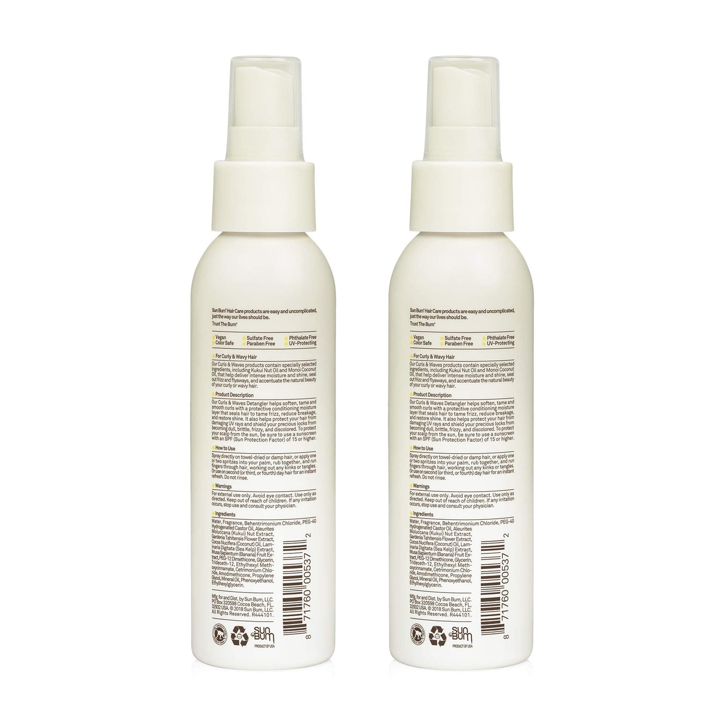 Sun Bum Sun Bum Curls & Waves Detangler Vegan and Cruelty Free Moisturizing Hair Treatment for Wavy and Curly Hair 2 Pack