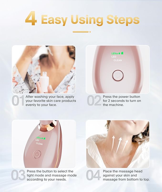 7-in-1 Deplux Face Neck Massager for Daily Skin Care Routine, Portable Facial Massager, Skin Care Tool, Rose Gold