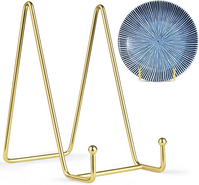 Mocoosy 2 Pack 6 Inch Gold Plate Stands for Display, Metal Square Wire Easel Stand, Plate Holder Display Stands, Picture Frame Stands for Display Photos, Decorative Platter, Plaques and Table Arts