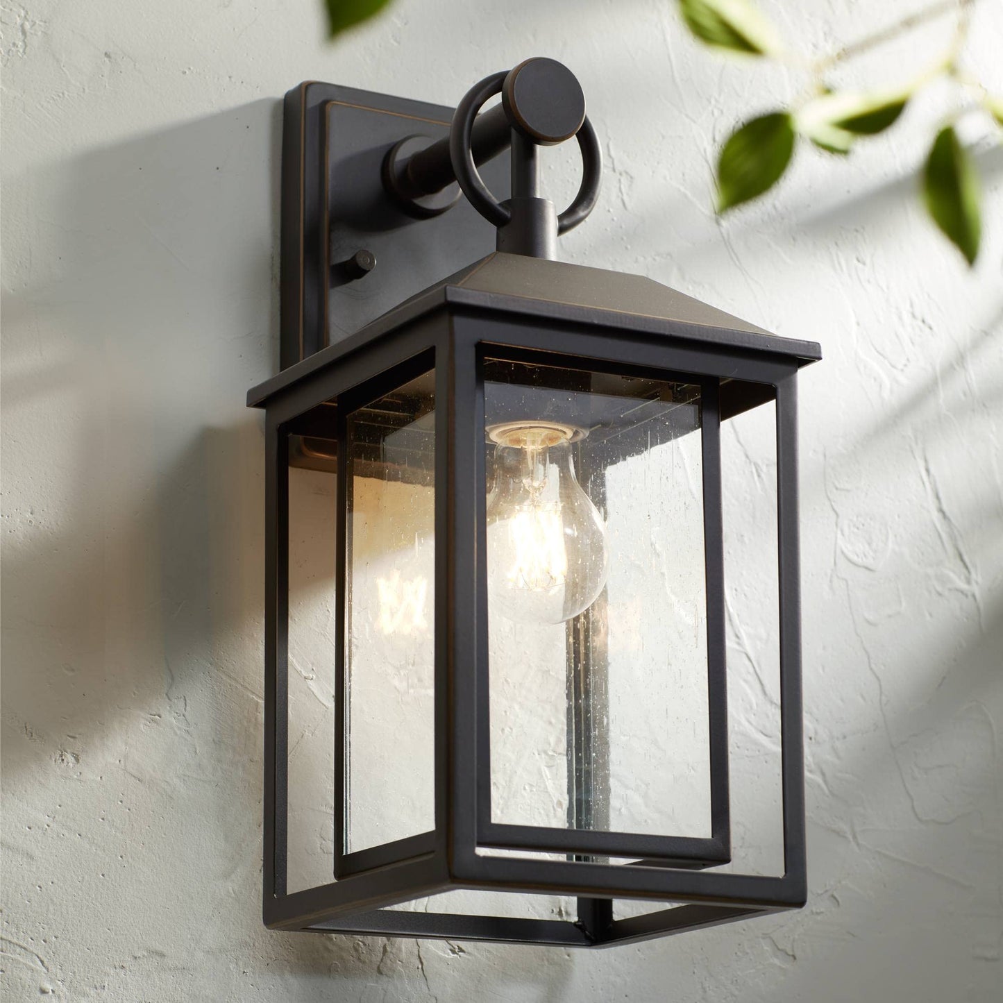 John Timberland Outdoor Wall Light Fixture, 15.25 Brown Bronze Metal With Textured Clear Glass For Porch, Patio, Deck, And Garden