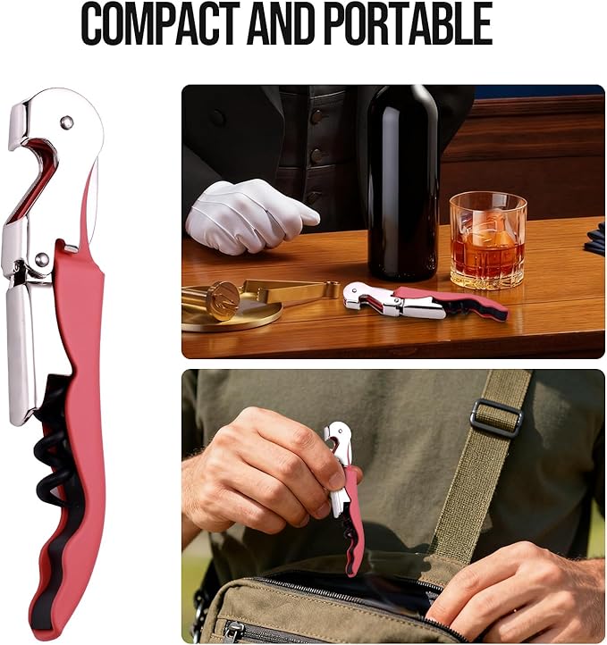 Soft Velvet Touch Waiters Double Hinge Corkscrew Wine Key Bottle Opener，Heavy Duty Waiter Corkscrew, Foil cutter and Bottle Opener,2-pack(2, Coral Pink)