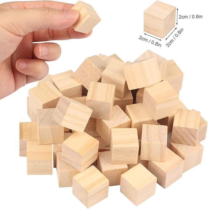 500 Packs Wooden Blocks for Crafts, 0.8 Inch Pine Wood Cubes, 2 x 2 x 2 cm Wooden Cubes for Paint, Stamp, Decorate, DIY Projects and Personalized Gifts,by GNIEMCKIN