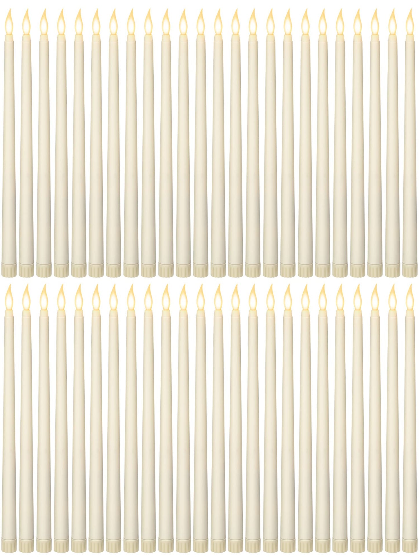 Funtery 48 Pcs Flameless LED Taper Candles Battery Operated Candles Bulk LED Candlesticks Flickering for Valentines Church Wedding Carnival Party Decorations(Ivory,Classic Style)