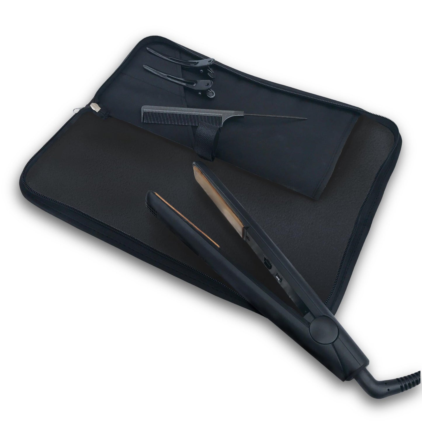 New: Hair Straightener Mat & Pouch by j&m - Enhanced Heat Resistant - Fits ghd, BaByliss & Larger Flat Irons - Zip-Up All-in-One