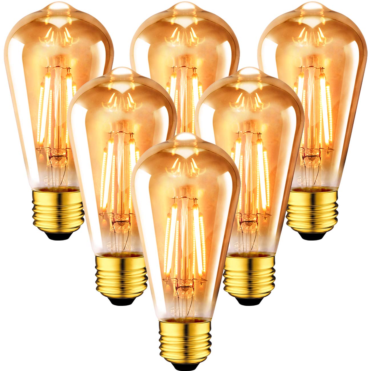 ANWIO Vintage Edison ST21 LED Filament Bulb 8W Dimmable 2500K Warm White E26 Medium Base Amber Glass 6 Pack