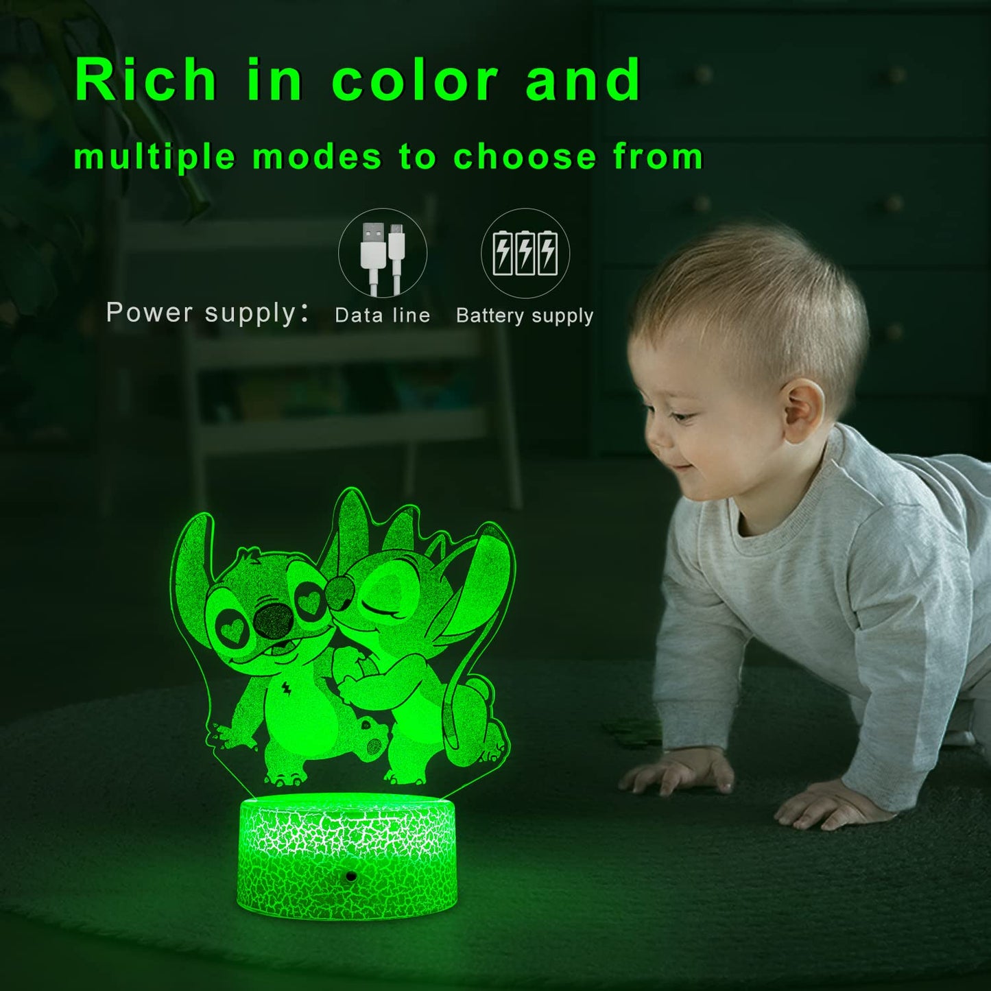 NINE SQUARE EGOU Stitch Night Light with Timer & Remote, Smart Touch, 7 Colors, Dimmable Lamp, Model JFYD03, Color: Stich-1