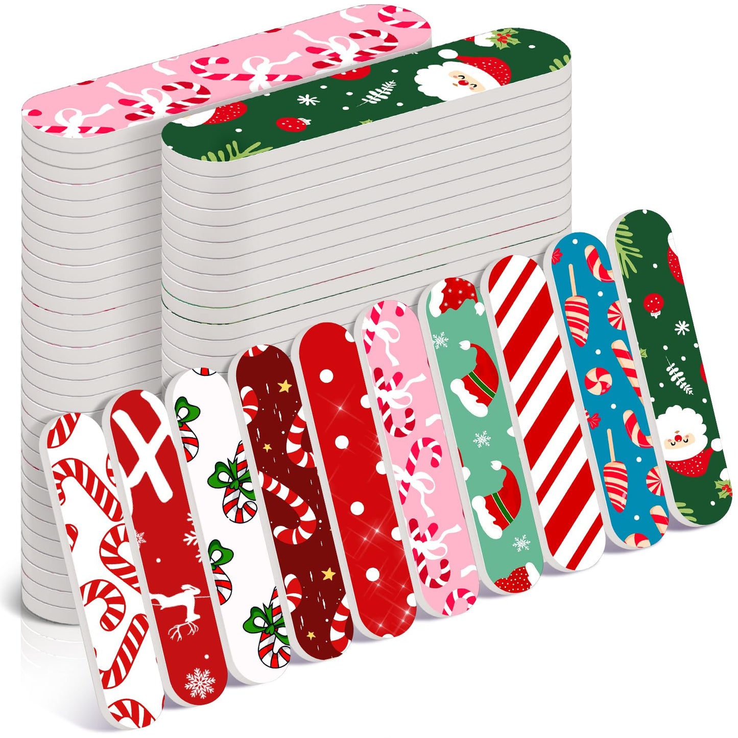 Lanties 50 Pcs Christmas Mini Nail File Gifts Bulk for Women Candy Cane Double Sided Emery Boards Small Xmas Party Favors Thank