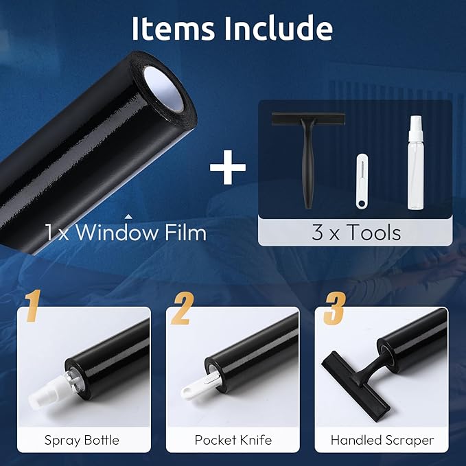 rabbitgoo Blackout Window Privacy Film with Tools Glass Bathroom Static Cling Sun Heat Blocking Light Darkening Removable Coverings for Home Bedroom Door UV Protection Sticker, 35.4 x 78.7 inches