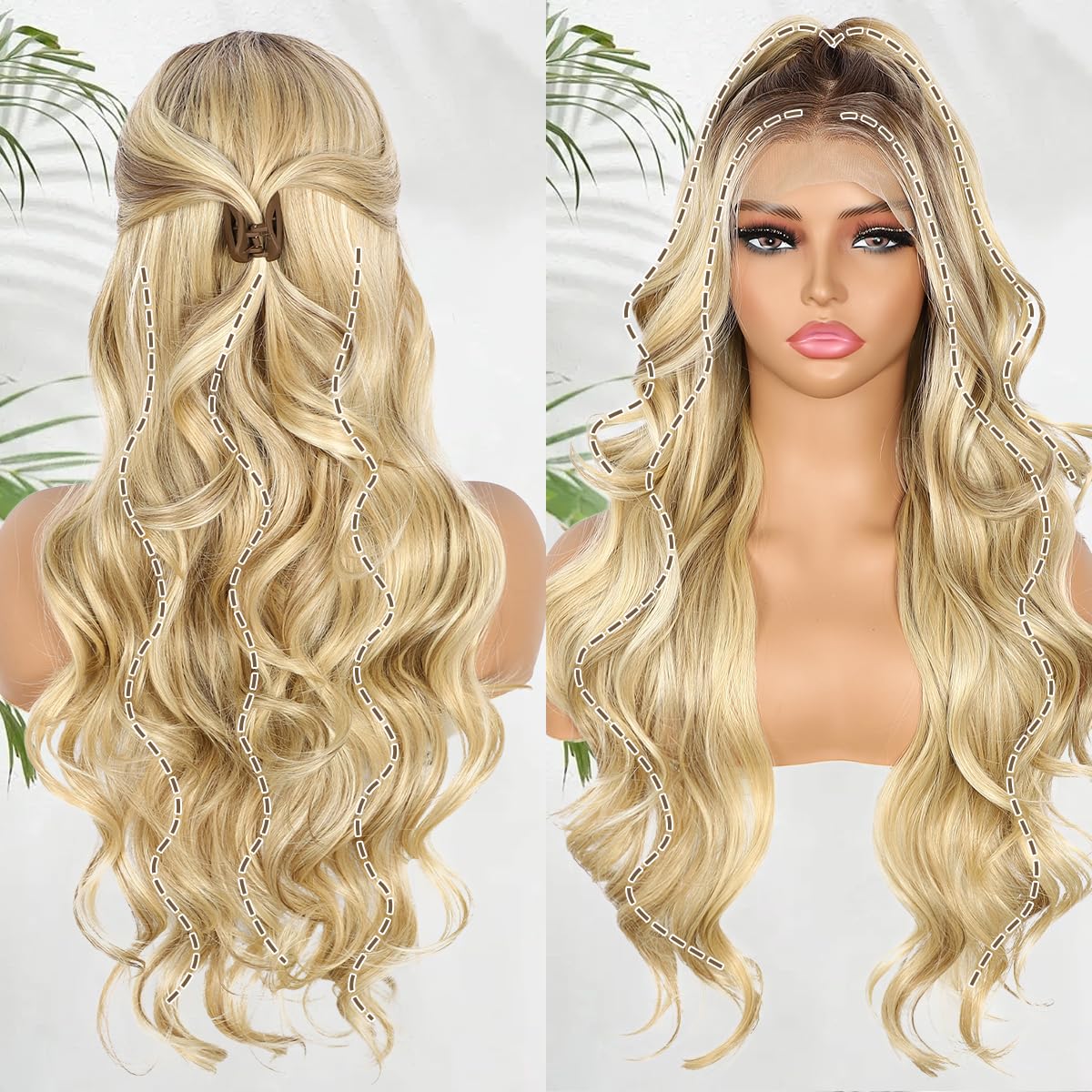 BABEHERS Highlight Blonde Lace Front Wig for Women 13x4 Synthetic Pre-plucked Body Wave Long Wavy wigs 150% Density Heat Resista