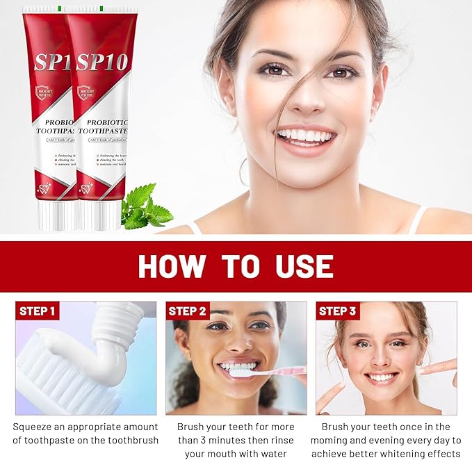 2 Pcs SP10 Probiotic Toothpaste - Ultra Whitening, Brightening, Fresh Breath & Deep Cleaning