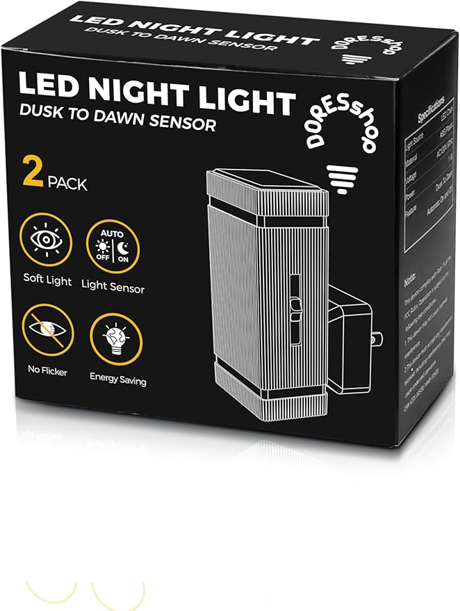 DORESshop Led Night Lights Plug into Wall [2 Pack], 1W 3000K Dimmable Night Light from 0LM to 100LM for Bathroom Hallway Bedroom Kids Room Stairway
