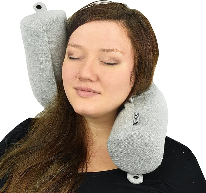 Dot&Dot Twist Memory Foam Travel Pillow for Airplanes - Travel Neck Pillow for Sleeping - Airplane Pillow for Neck Support, Chin, Lumbar and Leg - Adjustable, Bendable Neck Roll Pillow (Purple)
