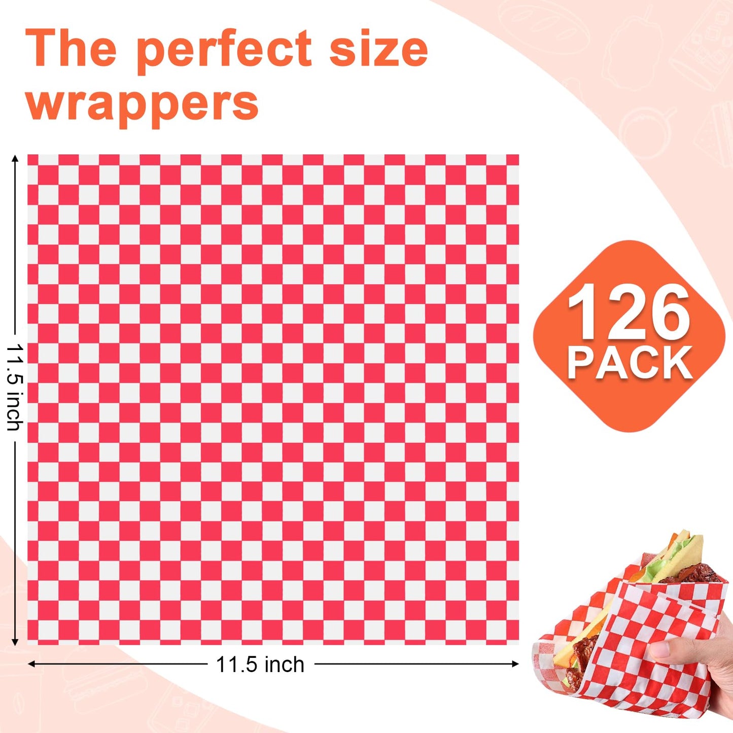 Ninsula Deli Paper Sheets 126P, 11.5x11.5 In Checkered Sandwich Paper Wraps, 6 Colors Basket Liners For Food Serving, Grease Resistant Burger Wrappers for BBQ, Picnic, Party