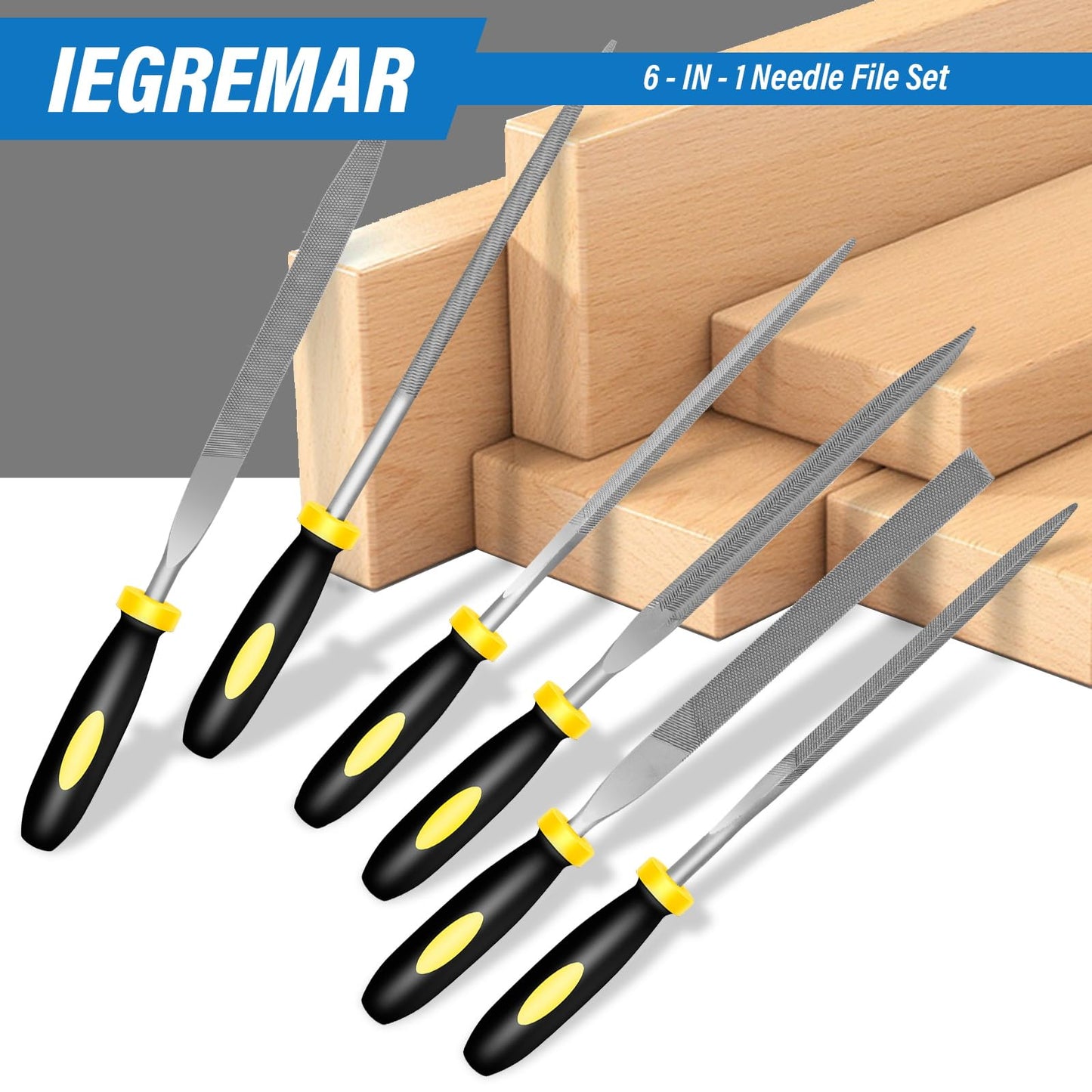 IEGREMAR 6pcs Metal Needle File Set, Mini Hand Metal Needle File Sets, 3rd Generation Hardened Alloy Strength Steel Set, Includes Flat Warding, Round, Flat, Triangular, Square and Half - Round Files