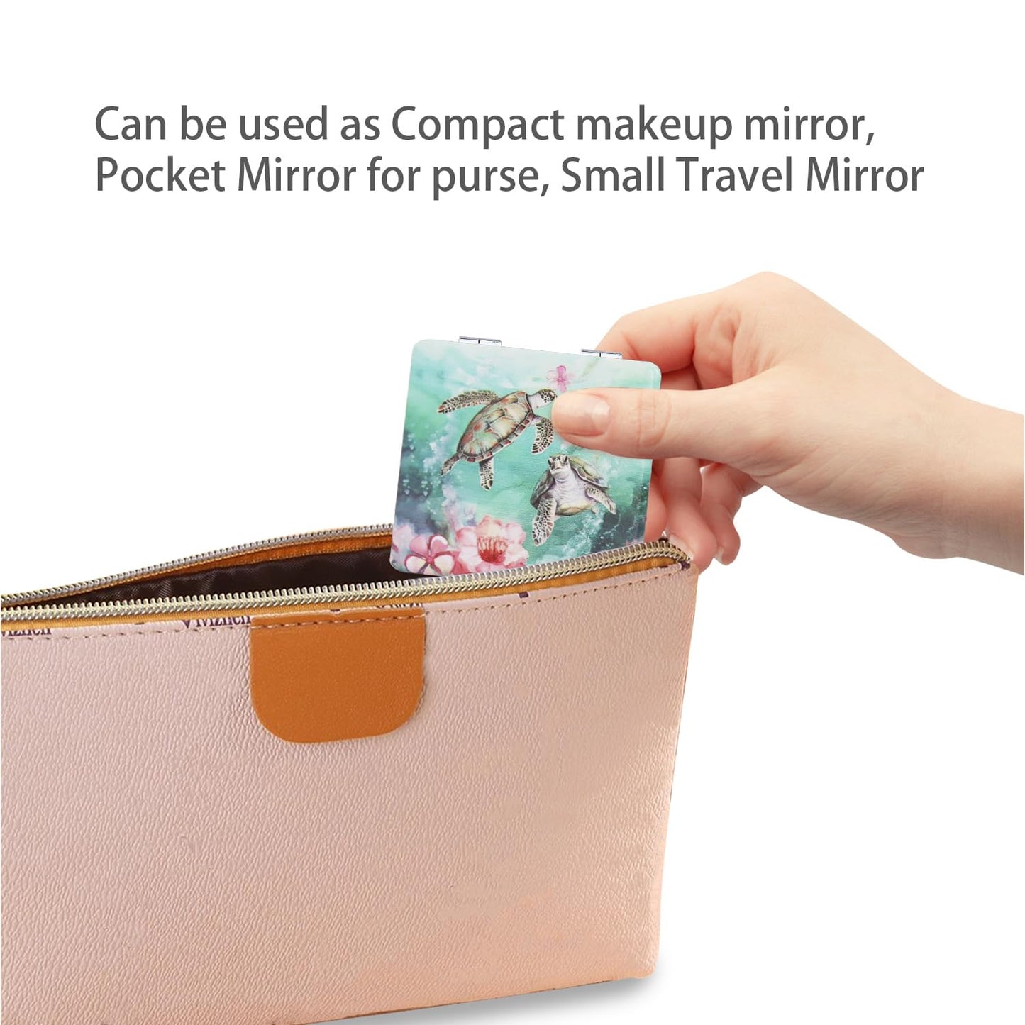 PDOZV Pocket Mirror for Women, 2 Pcs Square 2.8    PU MarineAnimal Style Double Sided 1X/3X Mirror for Purse Travel Compact Mirr