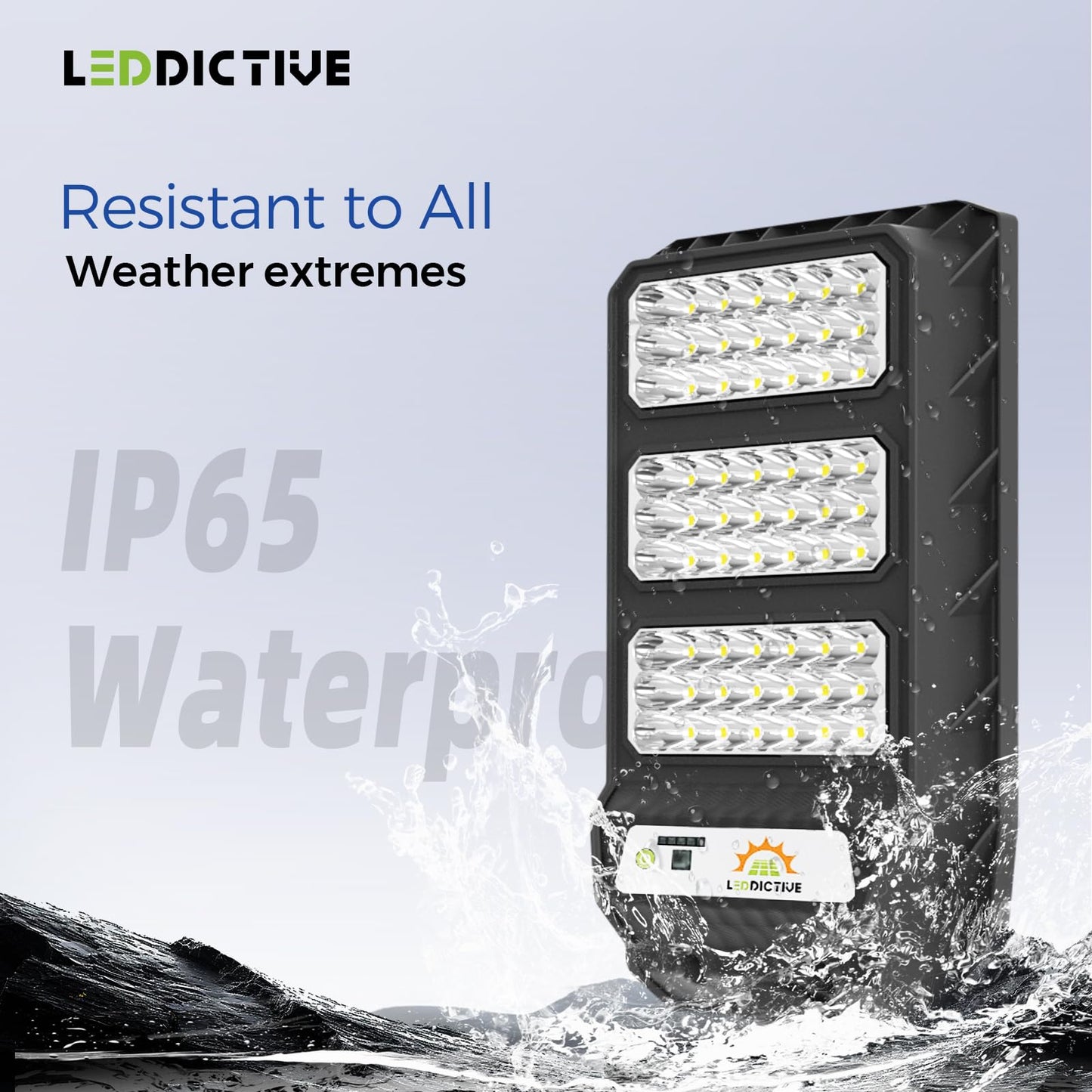 Leddictive Solar Street Light Outdoor, 6500K LED with Motion Sensor, Remote Control, Black, Model Solarstreetlight-1