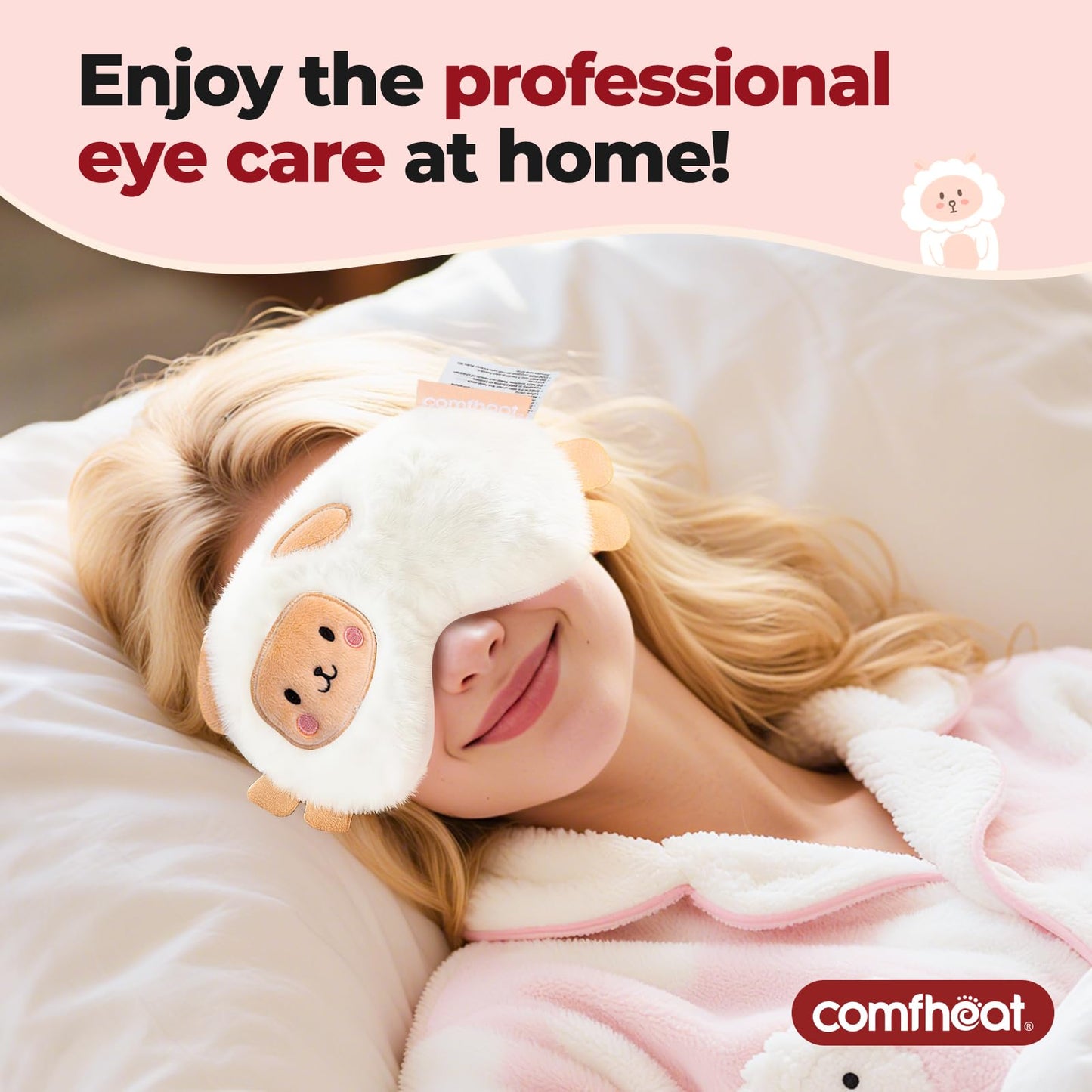 Comfheat Lavender Weighted Eye Pillow - Soft Plush Removable Cover, Moist Heat & Cold Therapy, Natural Aromatherapy Eye Compress Pillow for Relaxation, Yoga, Meditation, and Sleep, Cute Sheep