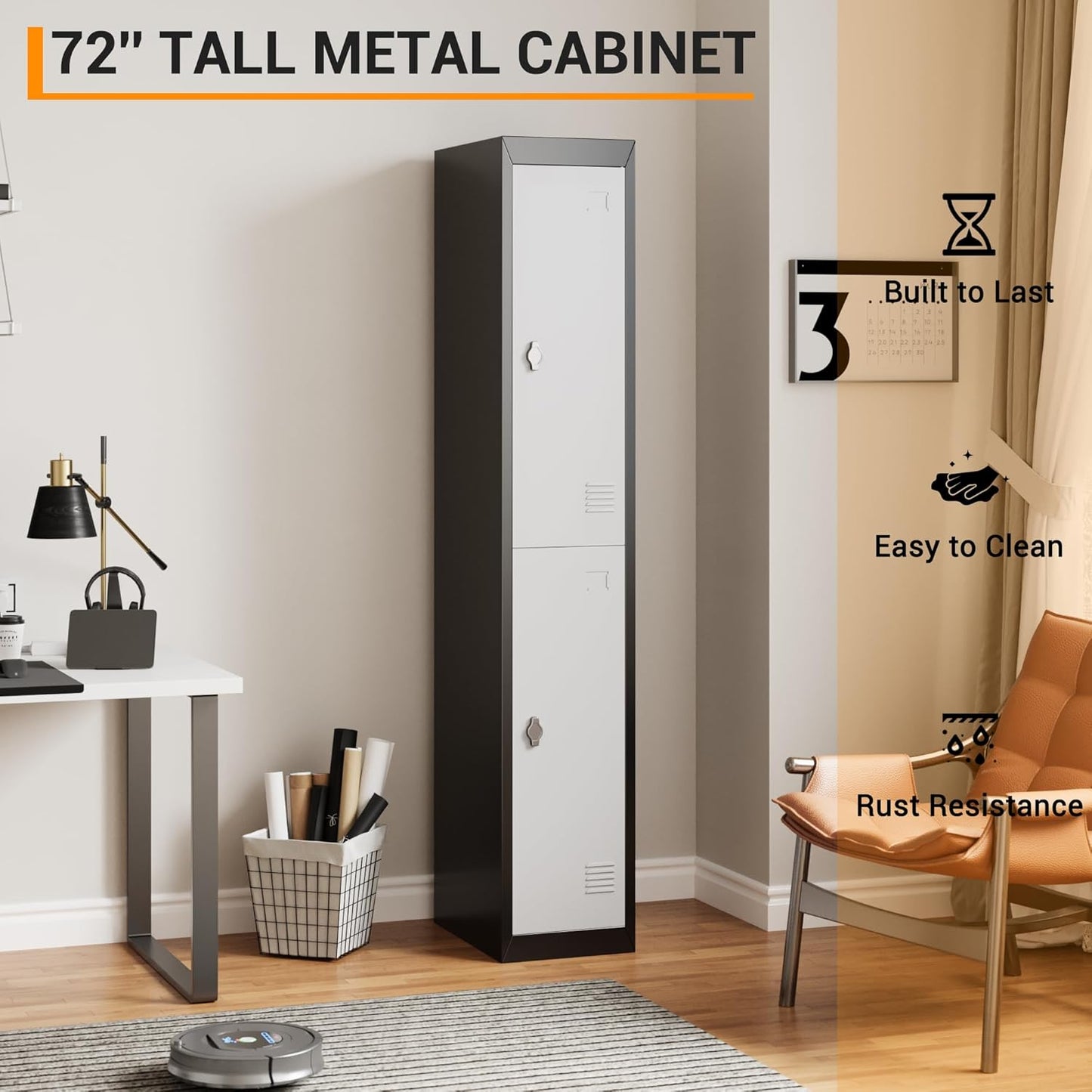 GAOMON Metal Locker, Metal Storage Locker with Shelves and Doors, Perfect for Employees and Students, Ideal for Offices, Schools, Gyms, Homes, and Garages, Assembly Required, Grey & Black