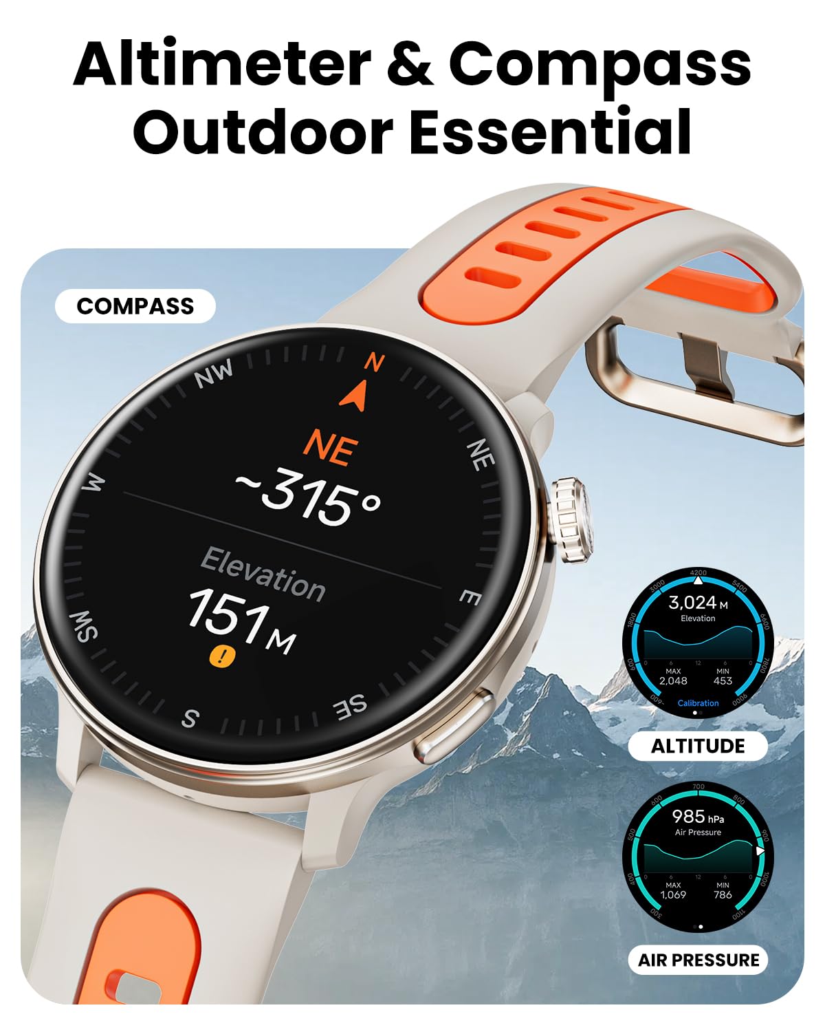 Mingdaln Smart Watch GPS, 1.43" AMOLED Screen Smart Watch for Men/Women Fitness Tracker, Military Smartwatches Compass，Compatible with Android & iOS (Bluetooth Call Answer/Dial), Multiple Sports Modes