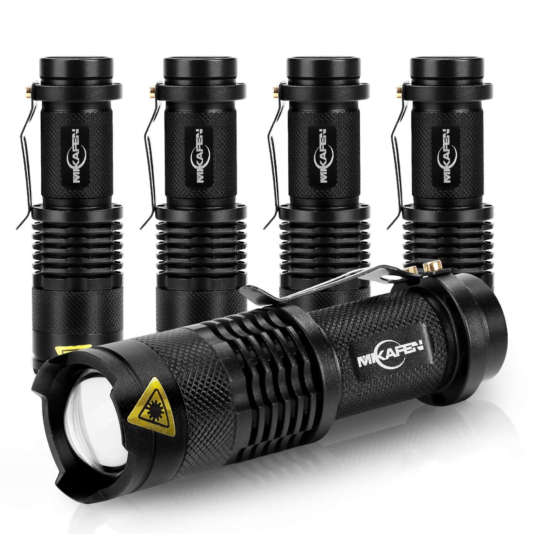 MIKAFEN 5 Pack Mini LED Flashlights 300lm Adjustable Focus Zoomable Black Aluminum Model DZ204