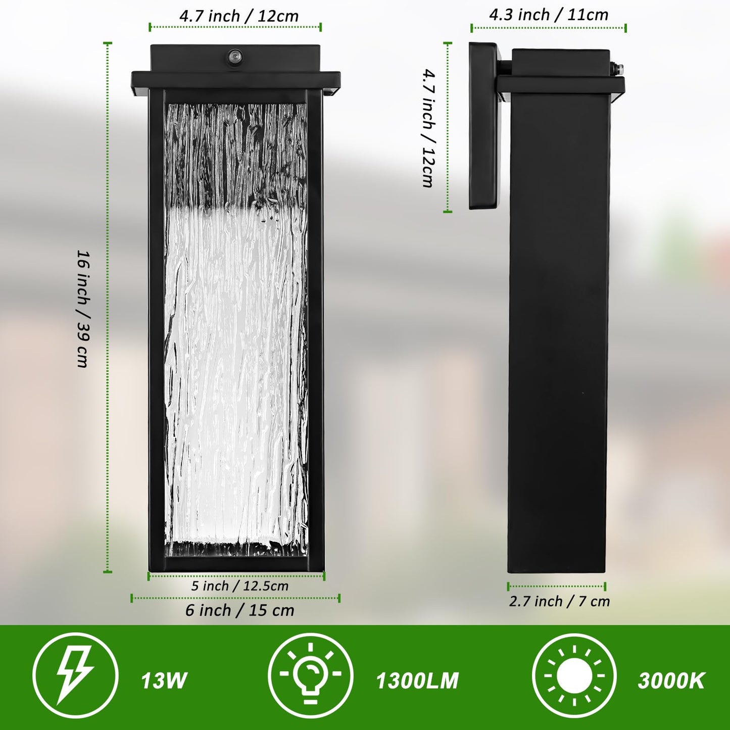 Venzblomia 16 Black Dusk To Dawn Led Outdoor Wall Light  Large Exterior Lighting Fixture  Modern Outside Wall Mounted Porch Sconce  Waterproof Patio Lantern Lamp With Sensor  1 Pack