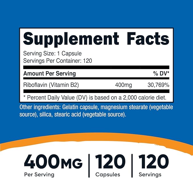 Nutricost Vitamin B2 (Riboflavin) 400mg, 120 Capsules - Gluten Free, Non-GMO