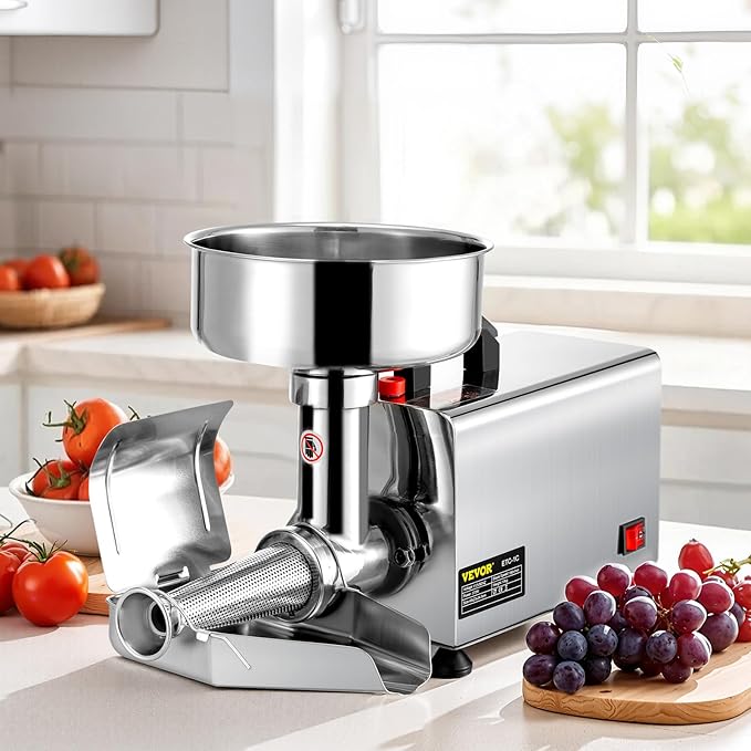VBENLEM 110V Electric Tomato Strainer 370W Commercial Grade Tomato Milling Machine Stainless Steel Tomato Press and Strainer 90-160 Kg/H Pure Copper Motor Food Strainer and Sauce Maker
