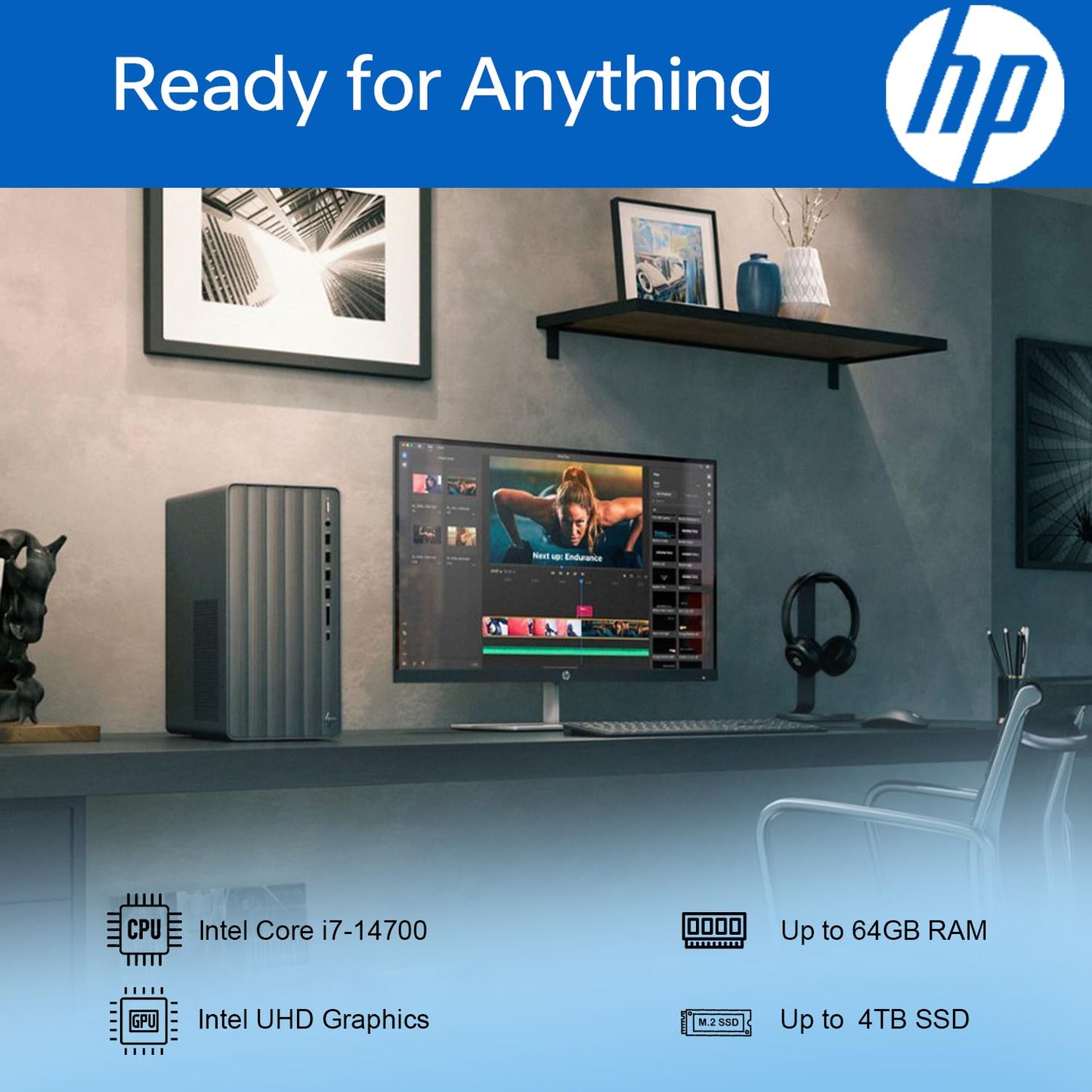 Hp Envy Tower Desktop, Intel I7-14700 (20 Cores, 64Gb Ram, 4Tb Ssd, Wi-Fi 6, Windows 11 Pro, Black, With Adata 512 External Ssd