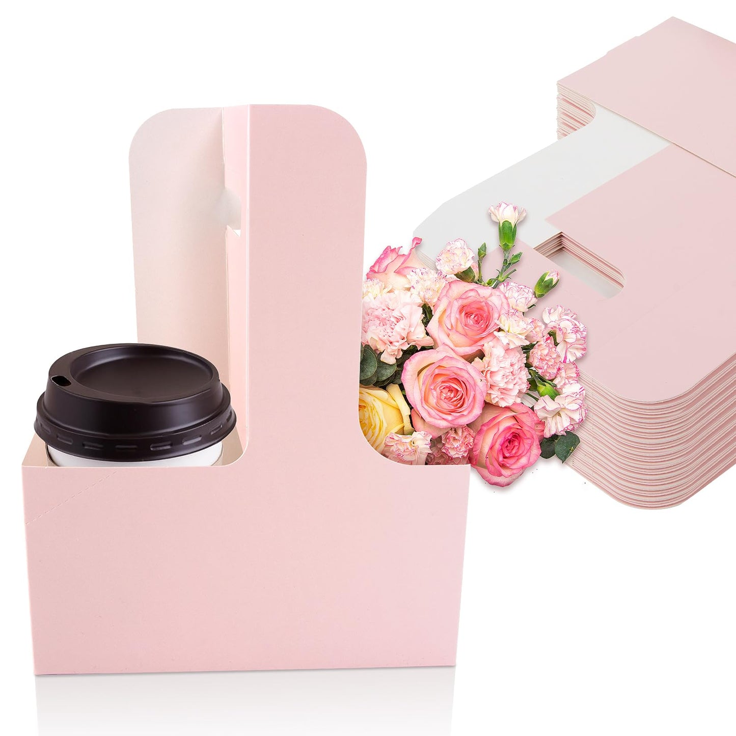 MAQIHAN 2 Cup Drink Carrier with Handle - 12Pcs Disposable Paper Cardboard Coffee Cup Holder Portable Drink Caddy Cup Carriers Foldable to go Cup Holder Food Delivery Accessories for Hot/Cold Drinks