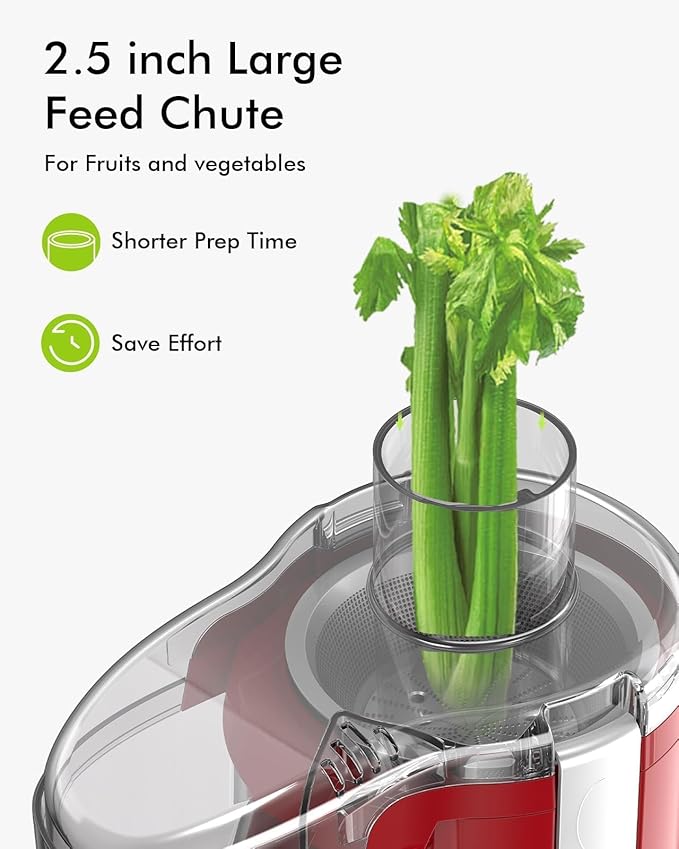 SIFENE Compact Centrifugal & Masticating Juicer, Efficient 3-Speed Fruit & Vegetable Extractor, Easy to Clean, BPA-Free, Dishwasher Safe Parts, Ideal for Daily Fresh Juice at Home, Light Red