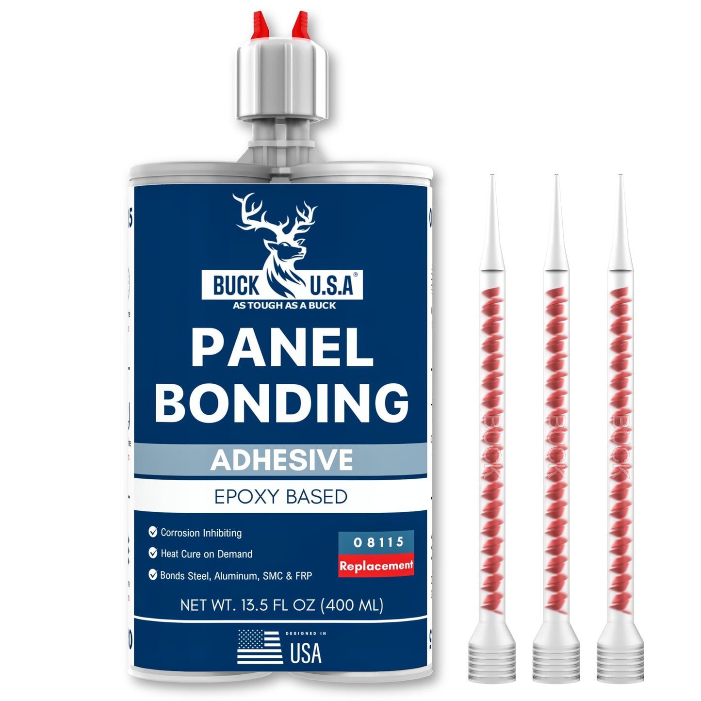 Buck Panel Bonding Adhesive 08115, Two-Part Epoxy, 400 ml Cartridge, Replacement for 3M Panel Bonding Adhesive, Bonds Metal & Composites for Auto Body Panel Repair, OEM Recommended, Black, 1 Pack