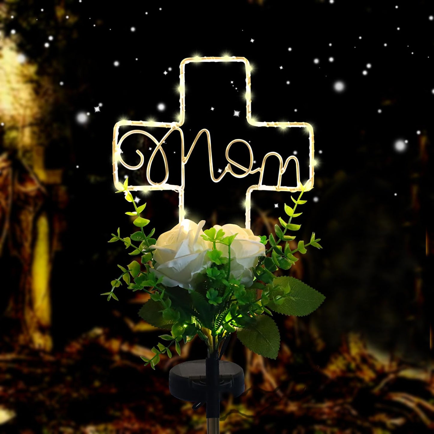 Lmtocs Grave Decorations for Cemetery Mom, Memorial Sympathy Gifts for Mom Cemetery Decorations, Waterproof Solar Cross Lights w