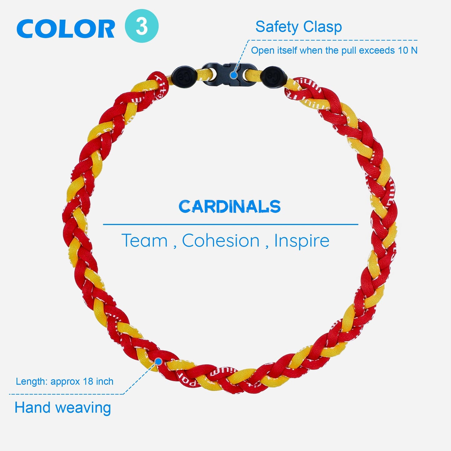 SUPBOMM 3 pcs Baseball Rope Necklaces, League Team Colors Braided Necklace, Baseball Team Gifts, STLCardinals