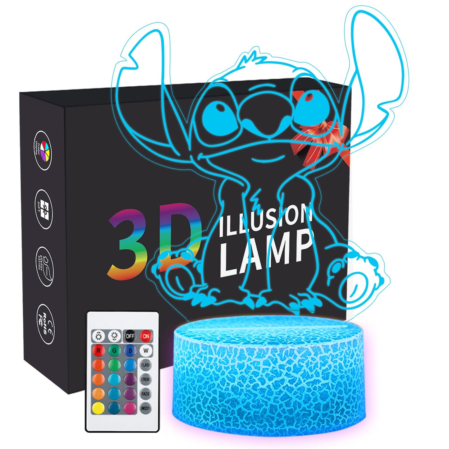 Lilo and Stitch 3D Night Light LED Lamp - 16 Colors, Remote Control, Acrylic, Model ST03