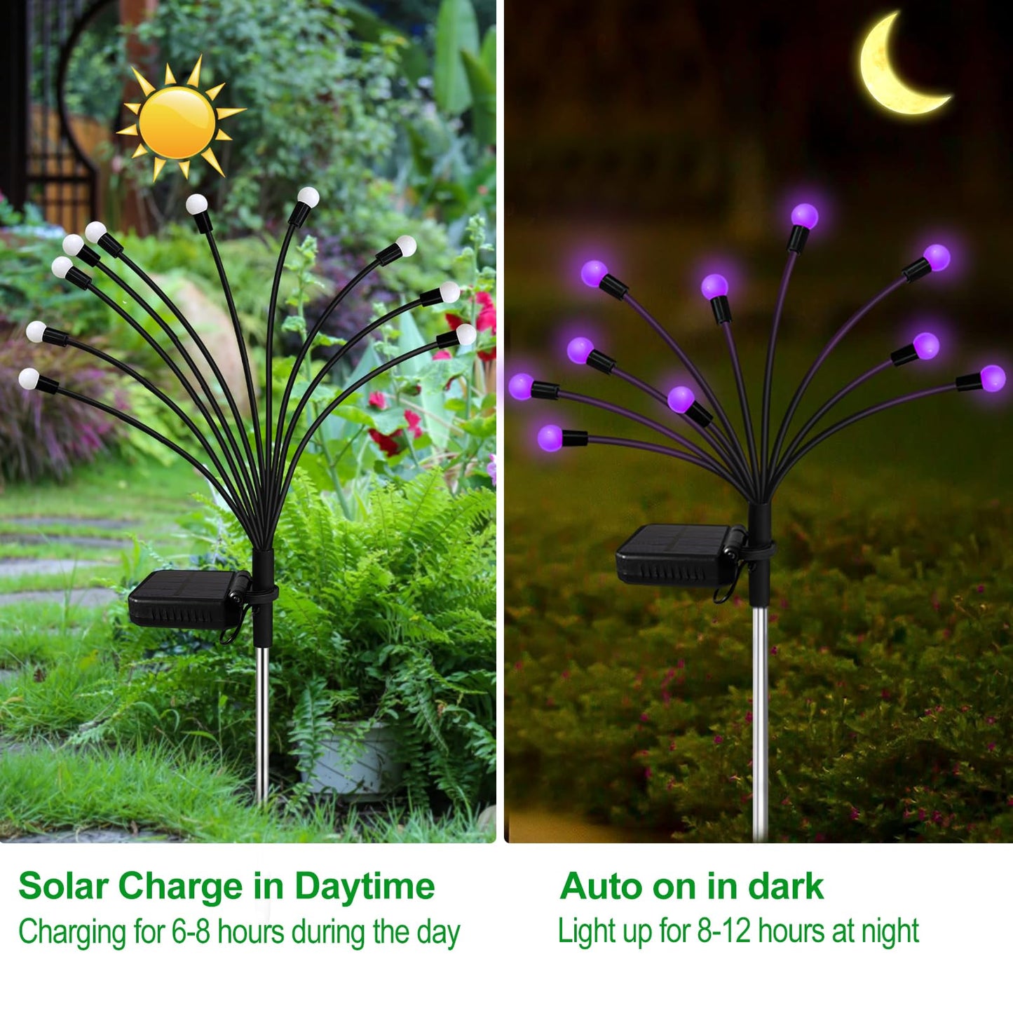 Kohlrabi Solar Garden Lights Outdoor, 4 Pack 40 LED Solar Purple Firefly Lights Waterproof, Sway by Wind, Halloween Swaying Light for Yard Patio Backyard Garden Planter Flower Bed Pathway Decoration