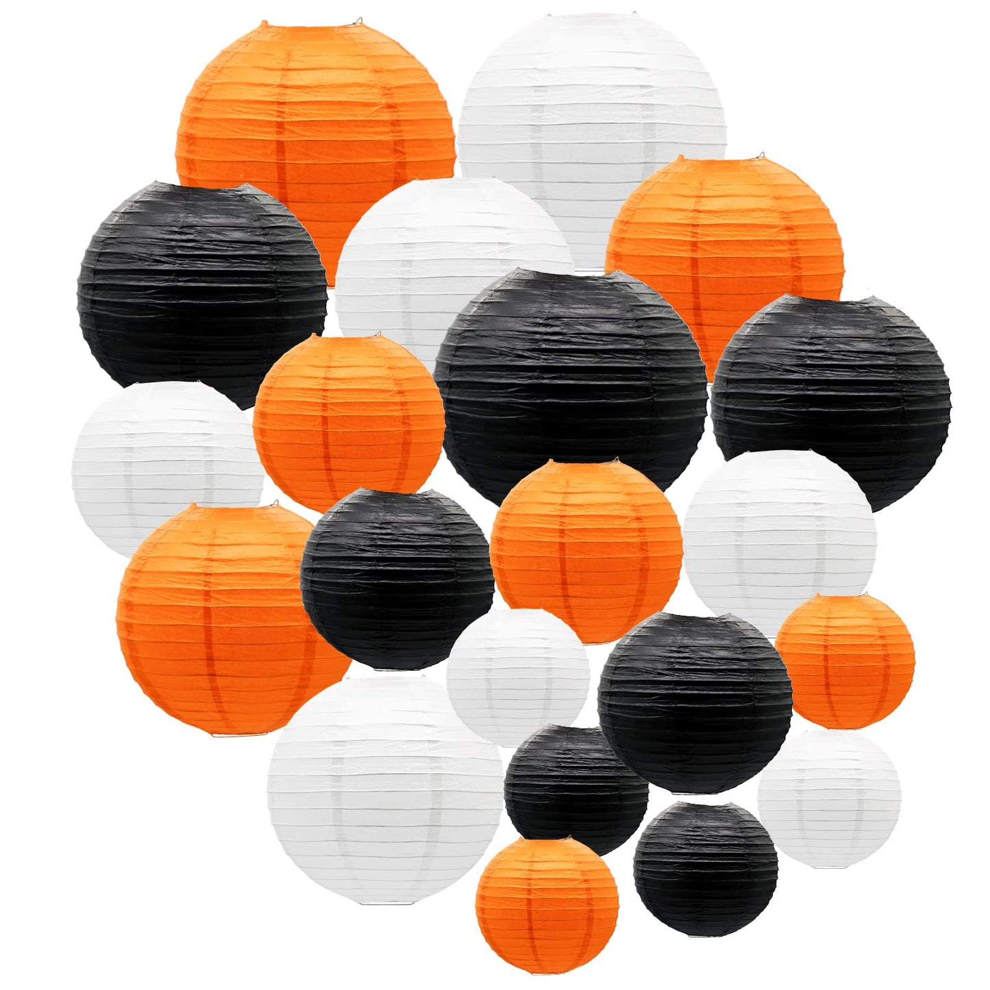 ADLKGG Paper Lanterns 21pcs, Round Hanging Decorations for Graduation, Halloween, Thanksgiving, Birthday, Orange Black White