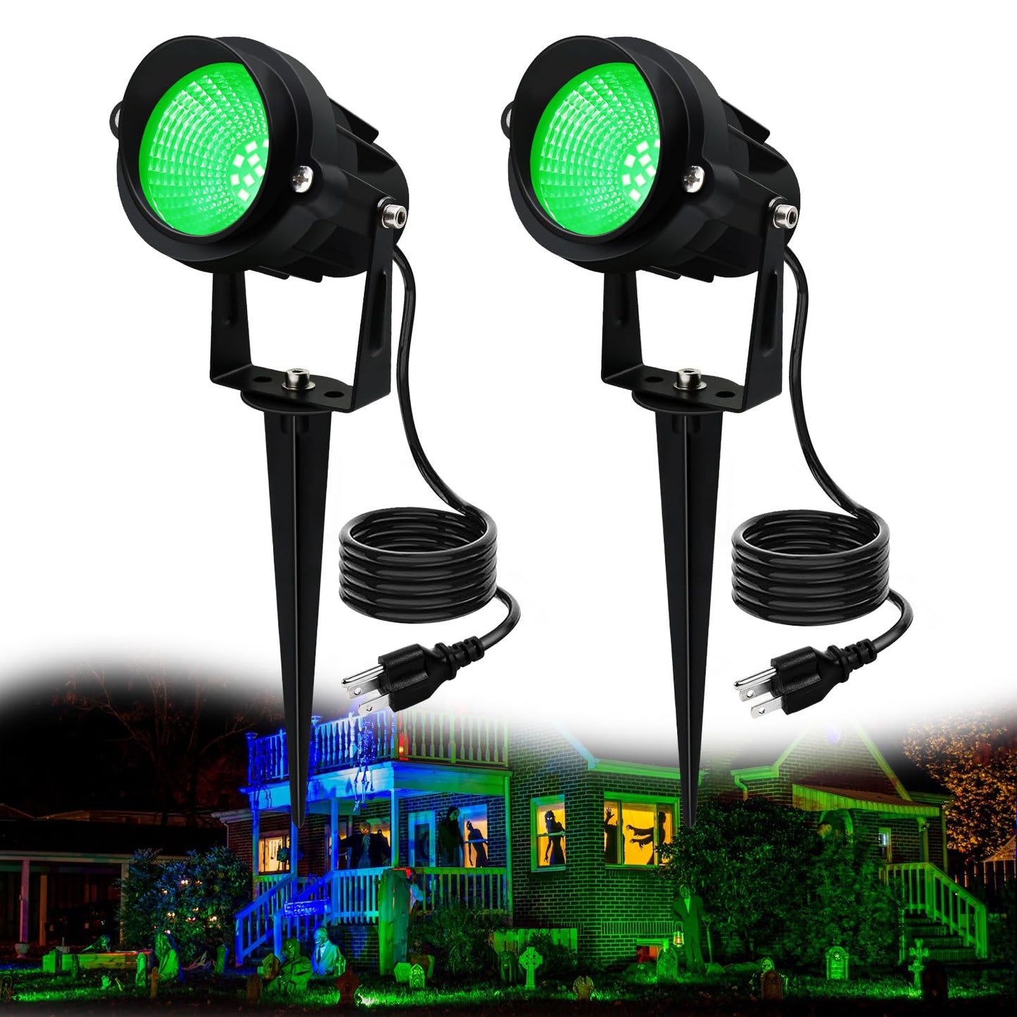 Qeeanmo Halloween Outdoor Landscaping Spotlight 12W Outdoor Christmas Light Green Led Landscape Lighting For Yard Garden Home Decoration 2Pack