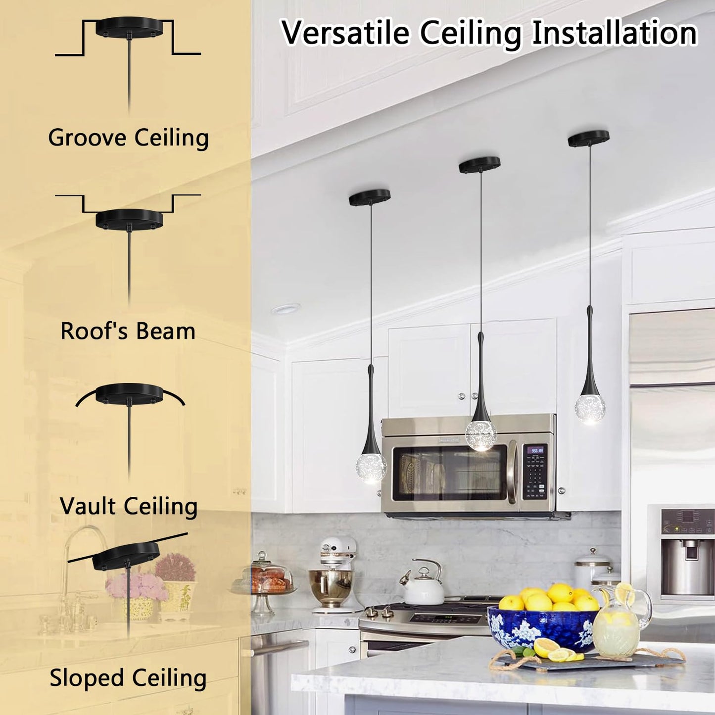Cenozo Modern Pendant Lights For Kitchen Island Led Dimmable Crystal Glam Ceiling Pendant Lighting For Dining Room Hallway Bedroom Corner Lamp Black