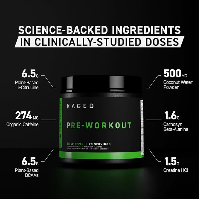 Kaged Original Pre Workout Powder | Grape | Pre-Kaged | Formulated with Creatine, Beta Alanine, Pure Caffeine | 20 Servings